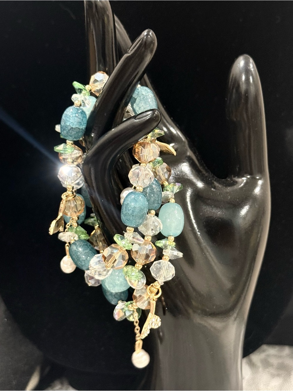 Aqua Bead and Crystal Bracelets set(3)